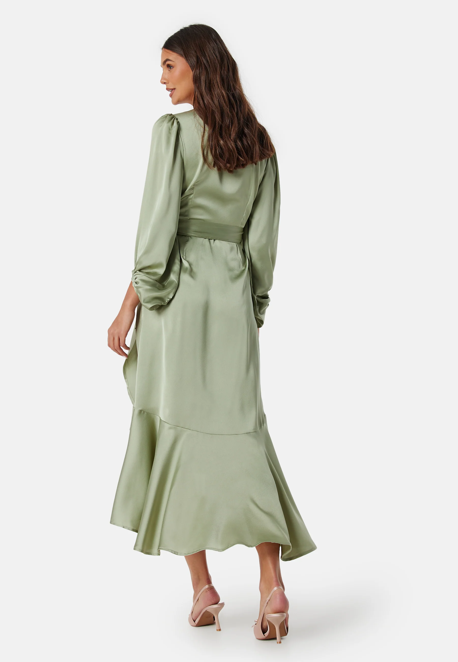 Wrap Frill L/S Satin Dress - Image 2
