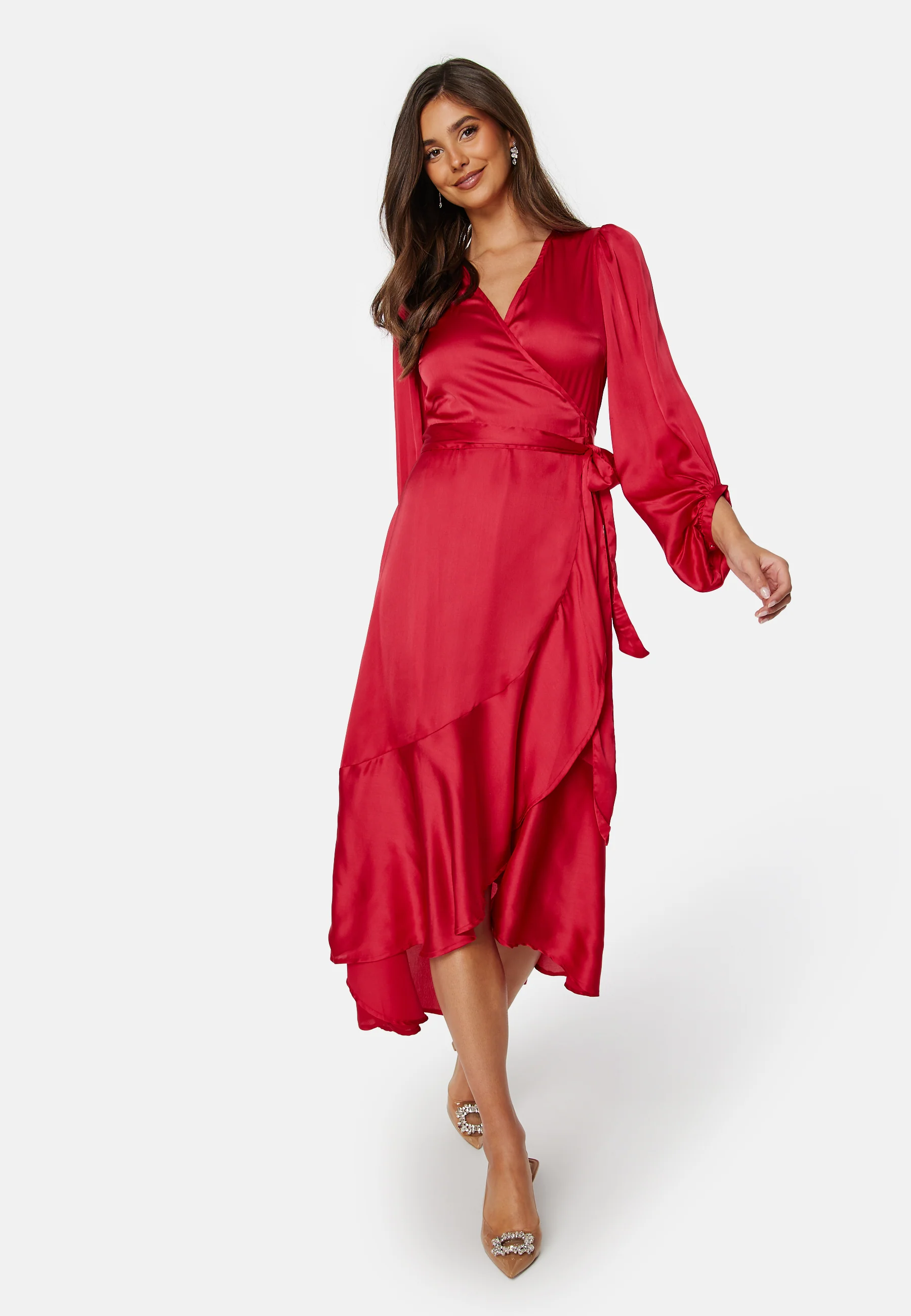 Wrap Frill L/S Satin Dress - Image 5