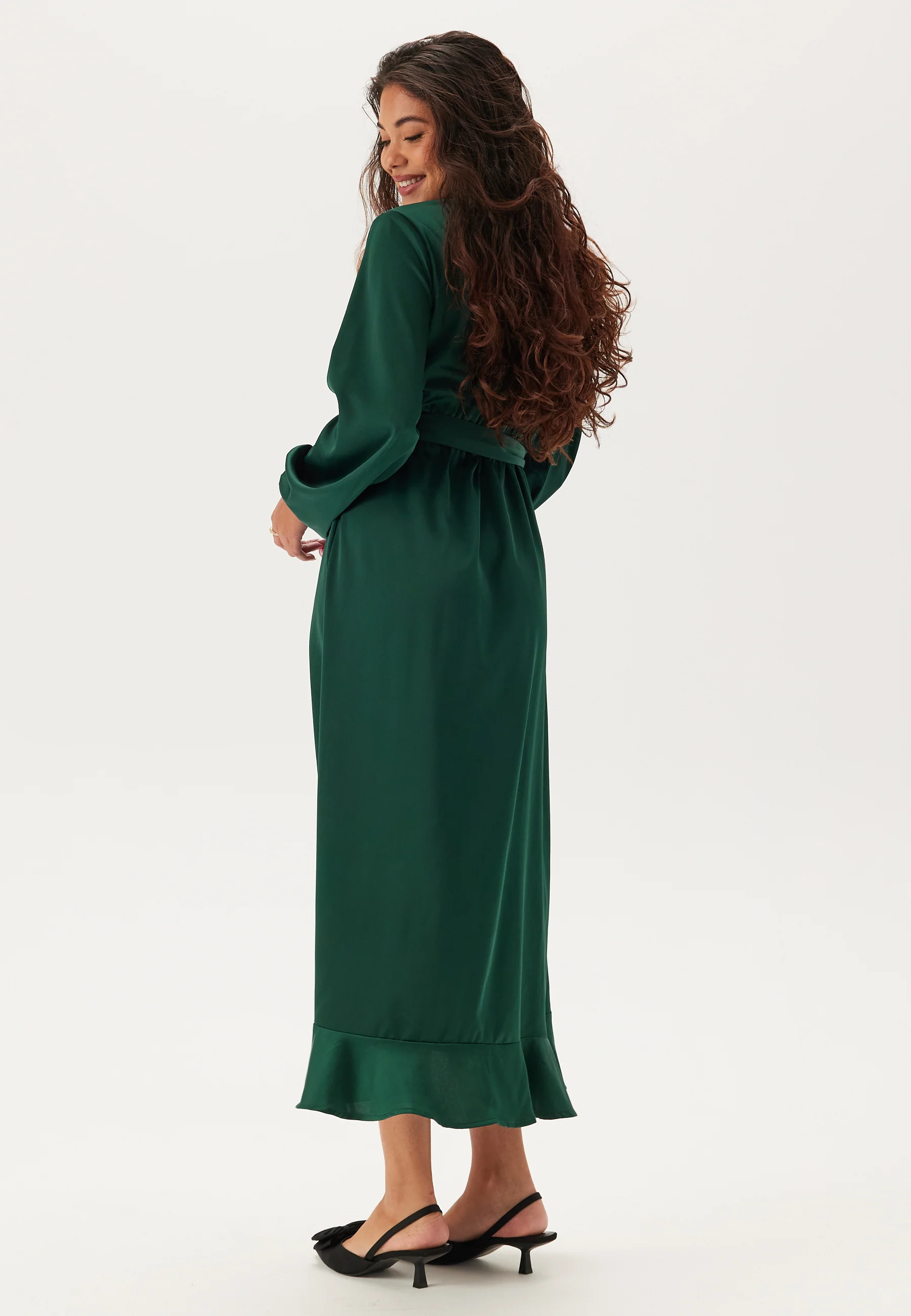 Wrap L/S Satin Maxi Dress - Image 2