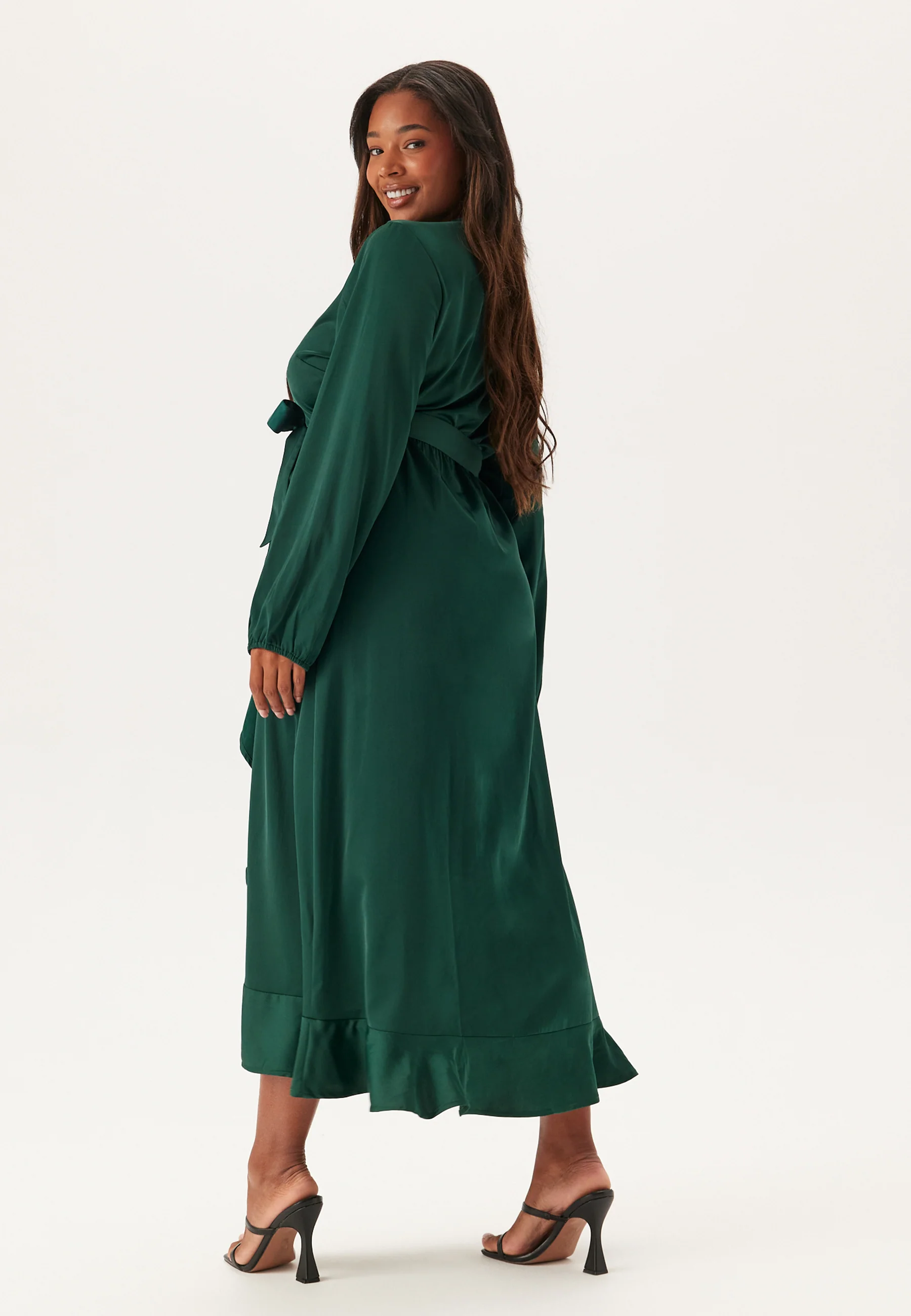 Wrap L/S Satin Maxi Dress - Image 6