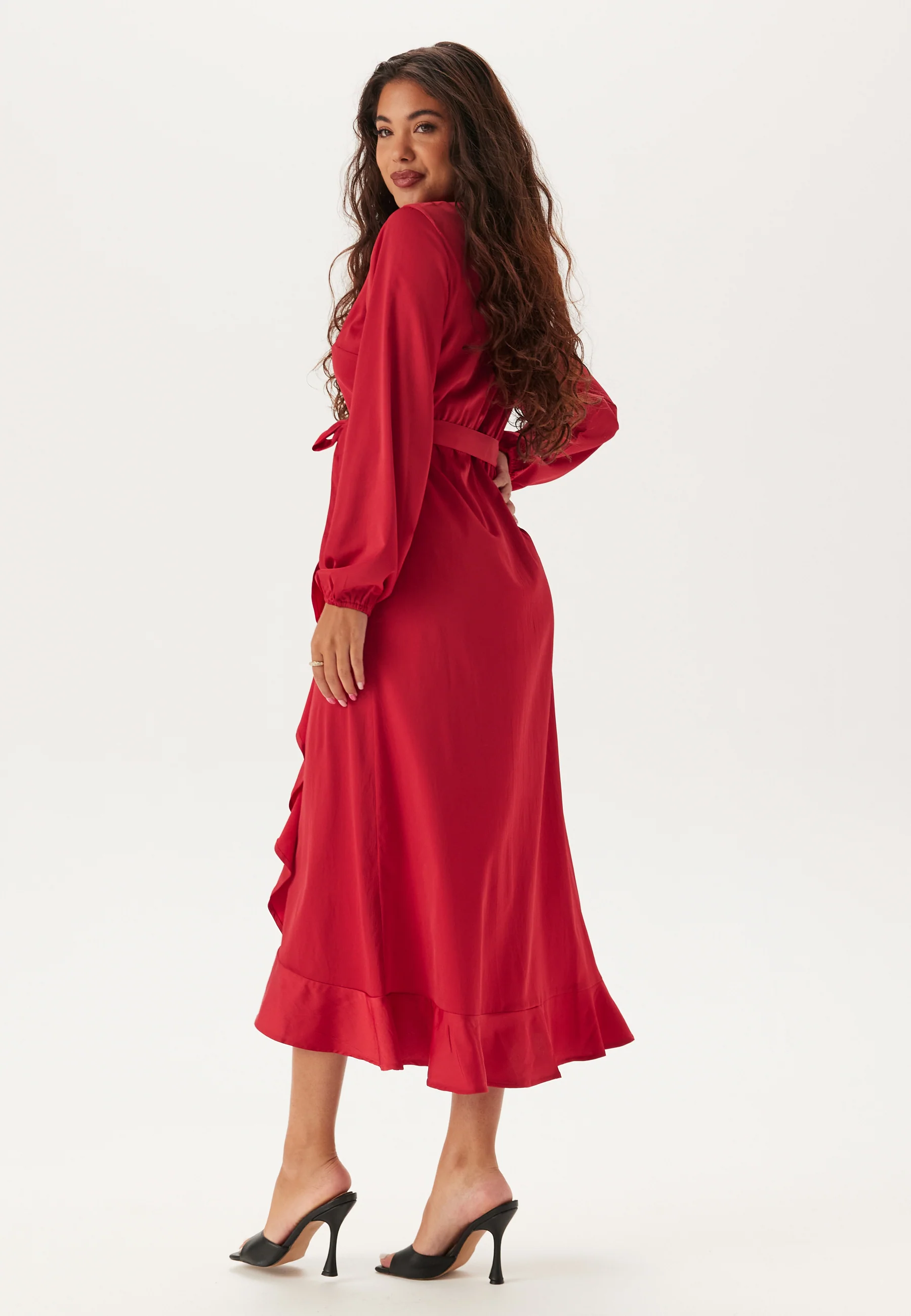 Wrap L/S Satin Maxi Dress - Image 2