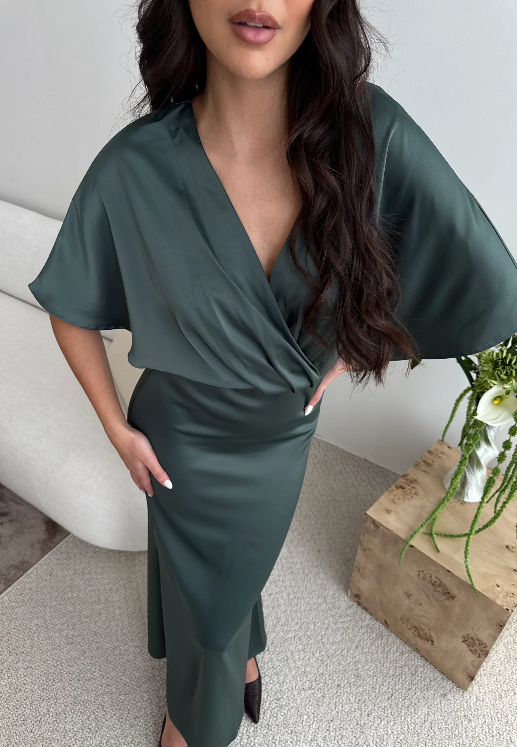 Wrap Satin Ankle Dress
