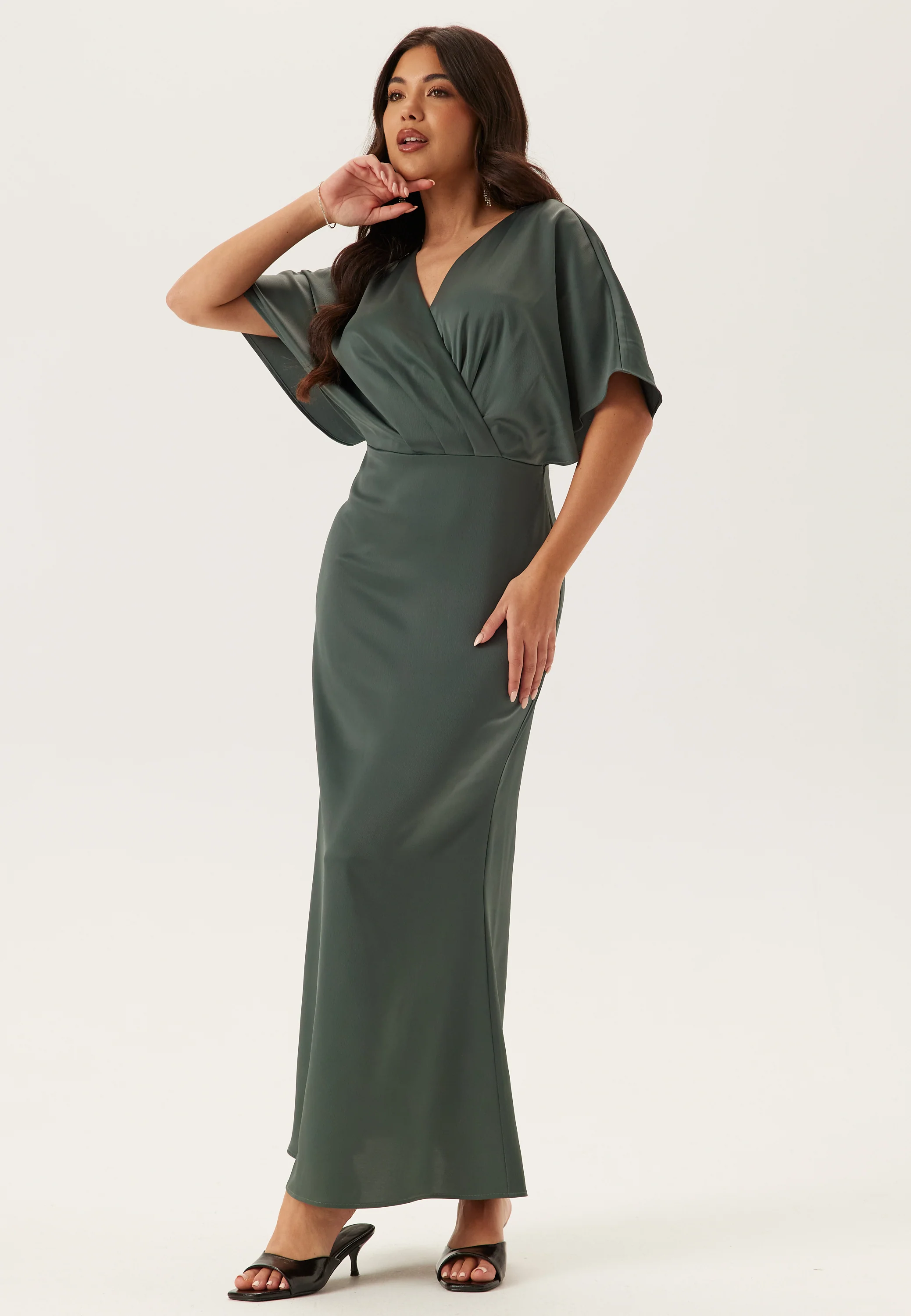 Wrap Satin Ankle Dress - Image 2